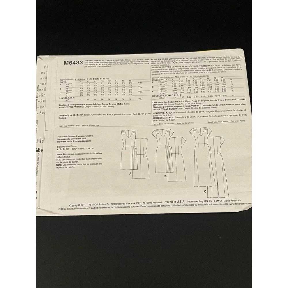 00227 - McCall's M6433 Sewing Pattern‎ Dress Generation Next Melissa Watson DD